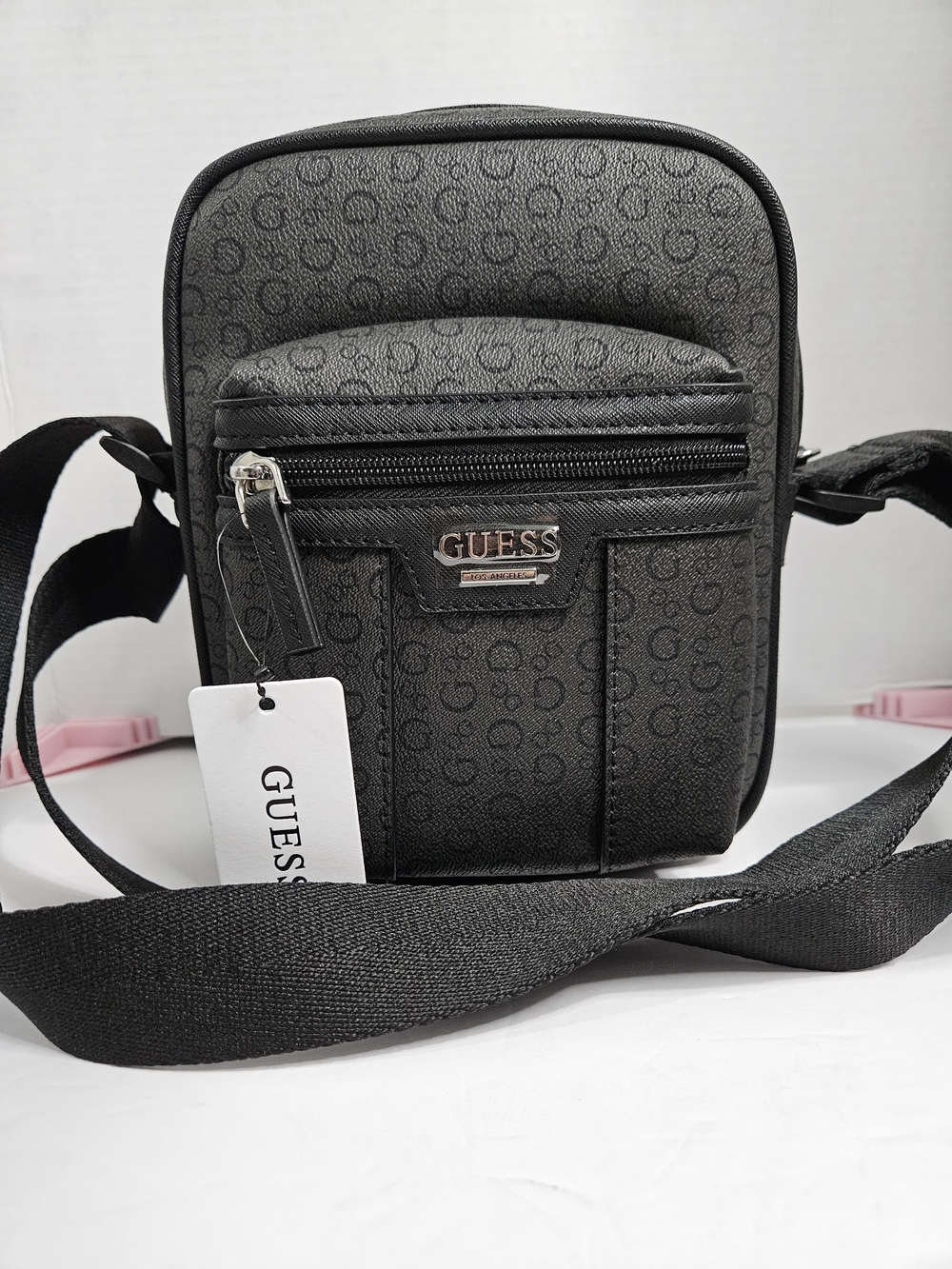 GUESS Men’s And Woman's Black Crossbody Bag - Signature Logo Design
